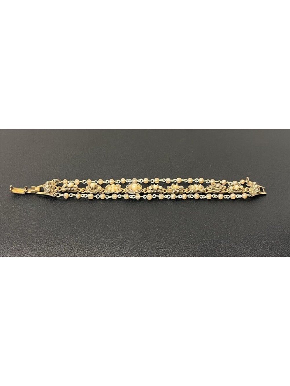 Judy Lee Triple Strand Silver Tone Bracelet w/ Faux Pearl Vintage
